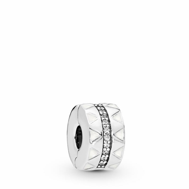 Pandora Sparkling Jagged Lines Clip Charm Ireland - Sterling Silver/Enamel/White/Cubic Zirconia - 01